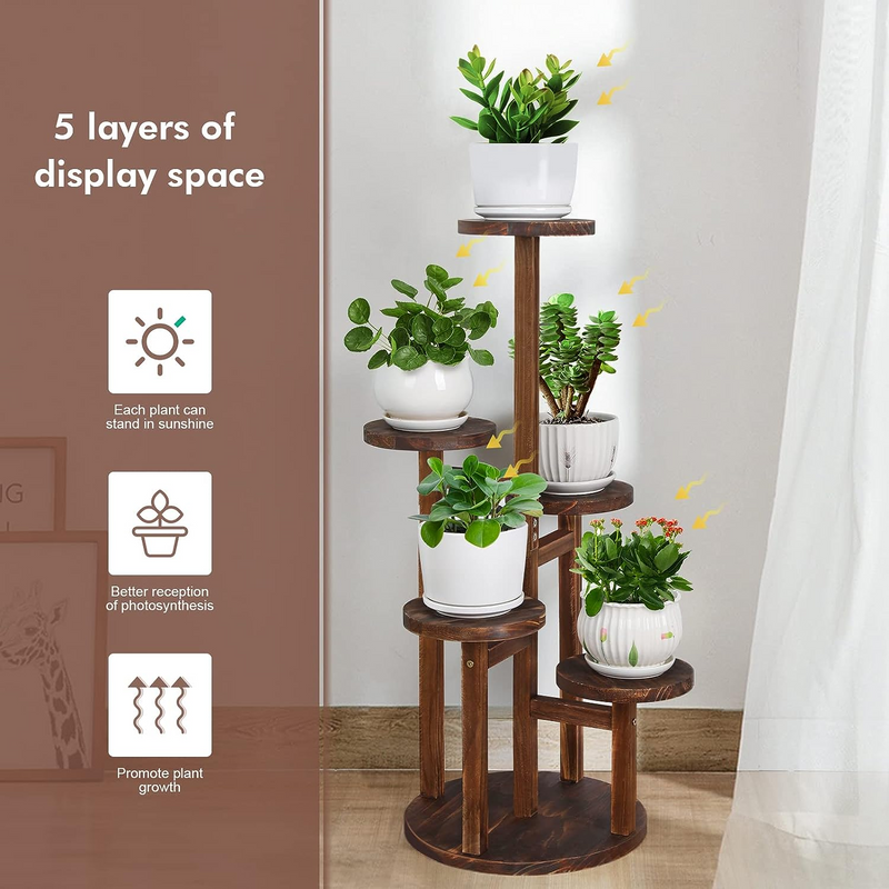 Bamworld 5 Tier Plant Stand Indoor,Wooden Tall Plant Stands for Multiple Plants Corner Plant Holder Flower Pots Display Rack for Balcony Living Room Office Garden Patio