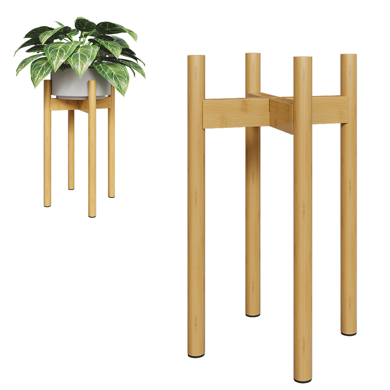Bamworld Adjustable Plant Stand Indoor, Bamboo Plant Stand Fits 8 9 10 11 12 Inches, Single Floor Plant Stands for Living Room Balcony, Natural