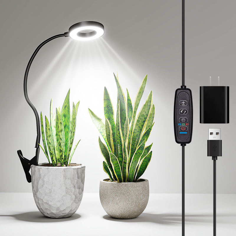 JF Grow Lights for Indoor Plants Full Spectrum, LED Grow Light with Timer & 5 Brightness Levels, Clip-On Plant Lamp with Adjustable Gooseneck for Seedlings, Herbs, and Houseplants