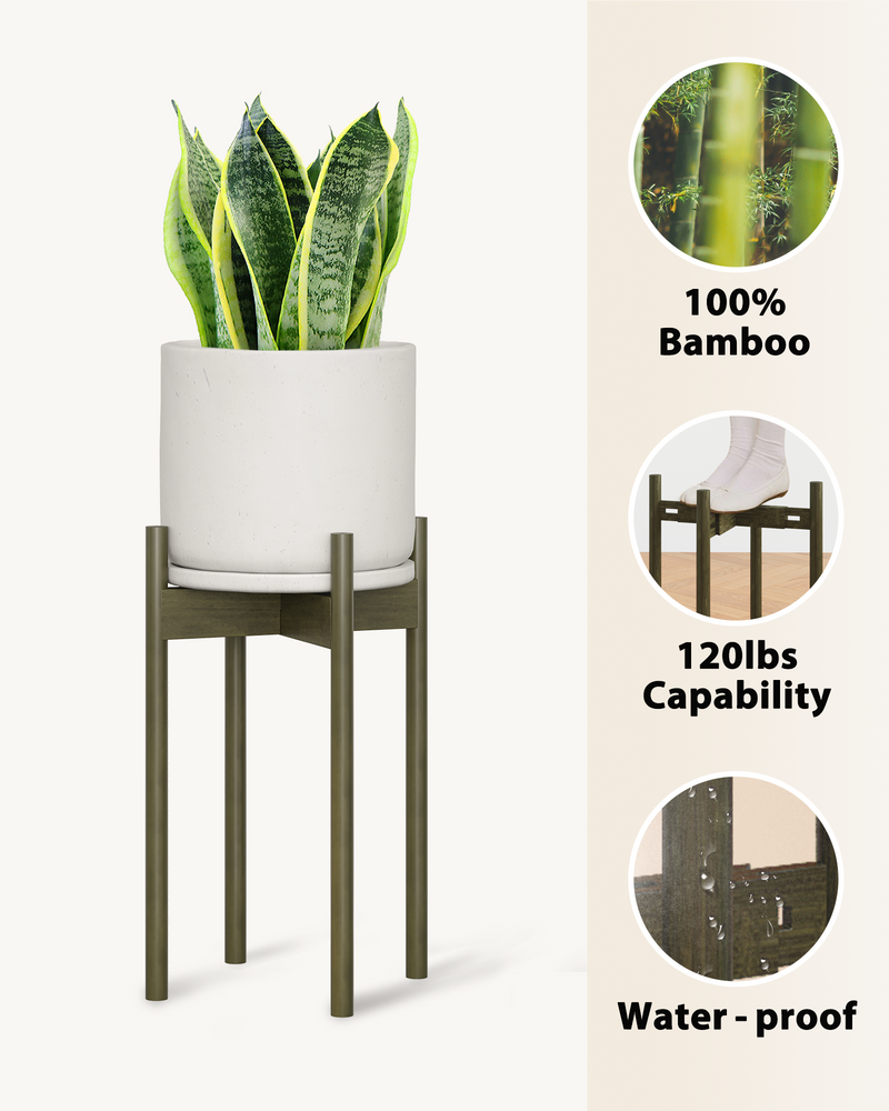 Bamworld Adjustable Plant Stand Indoor, Bamboo Plant Stand Fits 8 9 10 11 12 Inches, Single Floor Plant Stands for Living Room Balcony, Tea brown