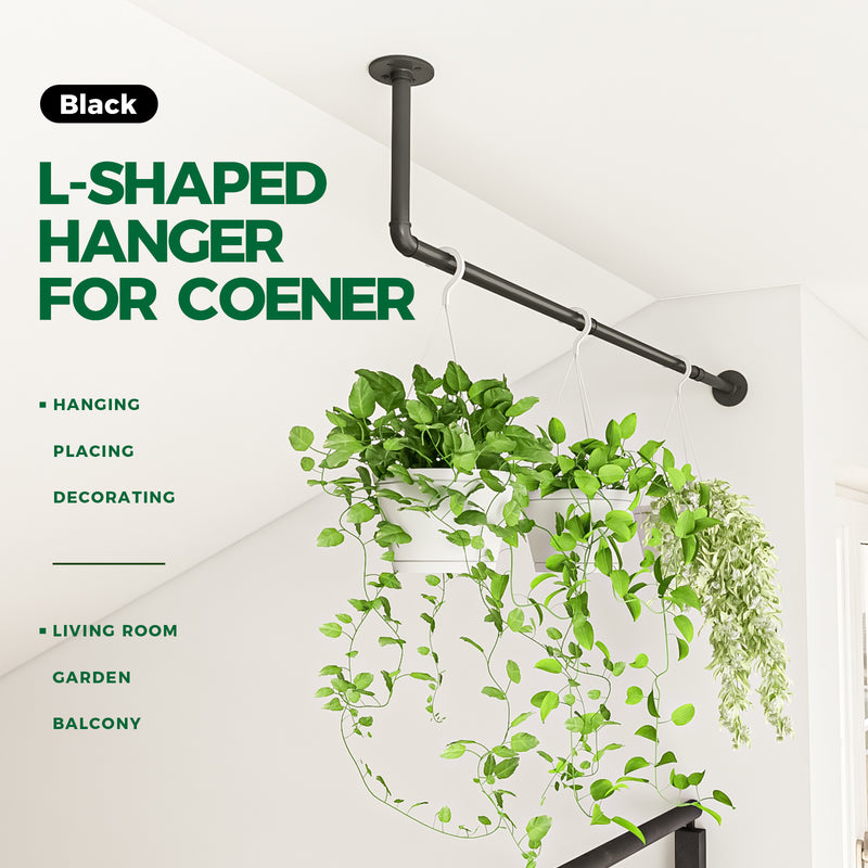 Bamworld L-Shaped Hanging Planters for Indoor Plants Plant Hanger for Corner Plant Hanger Indoor Window Plant Shelves Ceiling Wall Mount Floating Black Metal Rod(Pot&Plant Not Included)