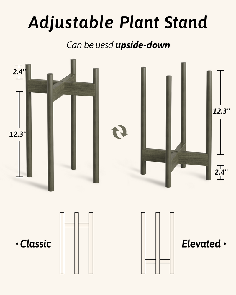 Bamworld Adjustable Plant Stand Indoor, Bamboo Plant Stand Fits 8 9 10 11 12 Inches, Single Floor Plant Stands for Living Room Balcony, Tea brown