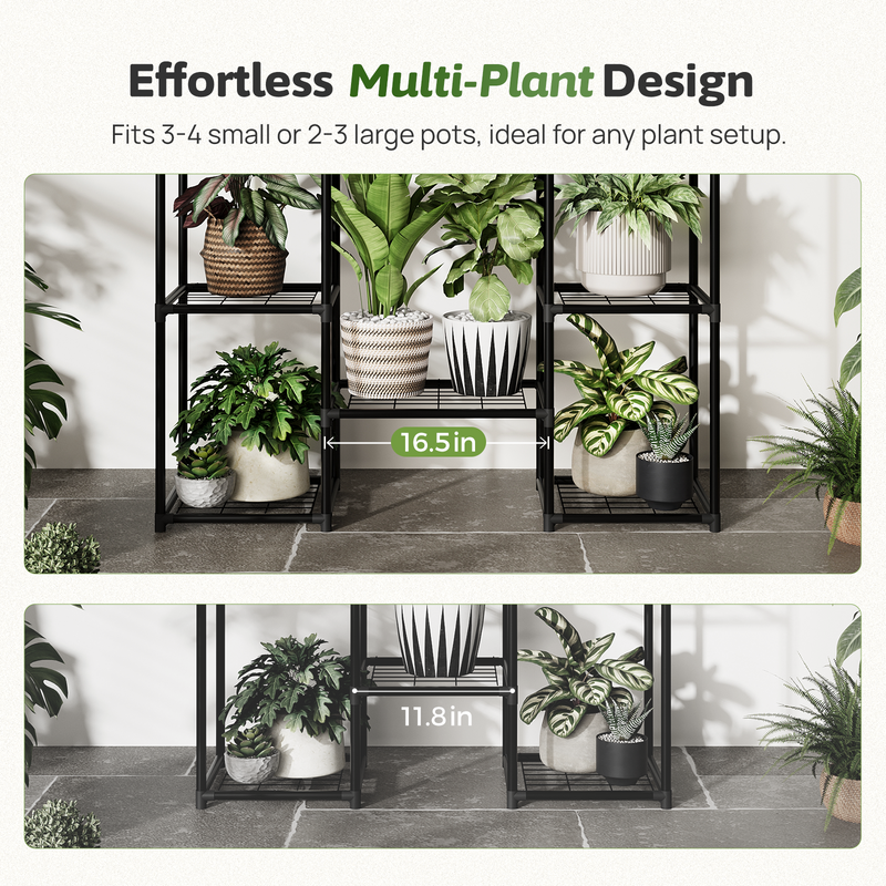 Plant Stand Metal Outdoor Indoor Tall Large Plant Shelf Hanging Plant Stand Waterproof Black Plant Rack Flower Holder for Living Room Patio Balcony Garden