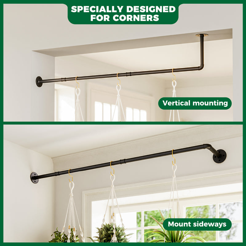 Bamworld L-Shaped Hanging Planters for Indoor Plants Plant Hanger for Corner Plant Hanger Indoor Window Plant Shelves Ceiling Wall Mount Floating Black Metal Rod(Pot&Plant Not Included)