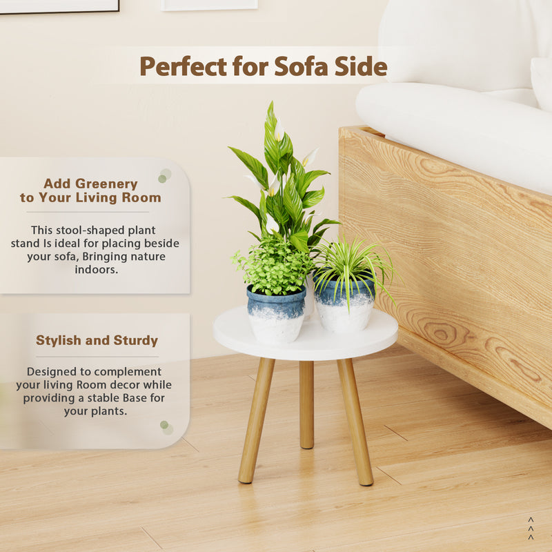 Bamworld Indoor Plant Stand Wood Modern Small Round Side Plant Table for Indoor Plants, 8.7" Tall Plant Holder for Flower Pots End Table (White)