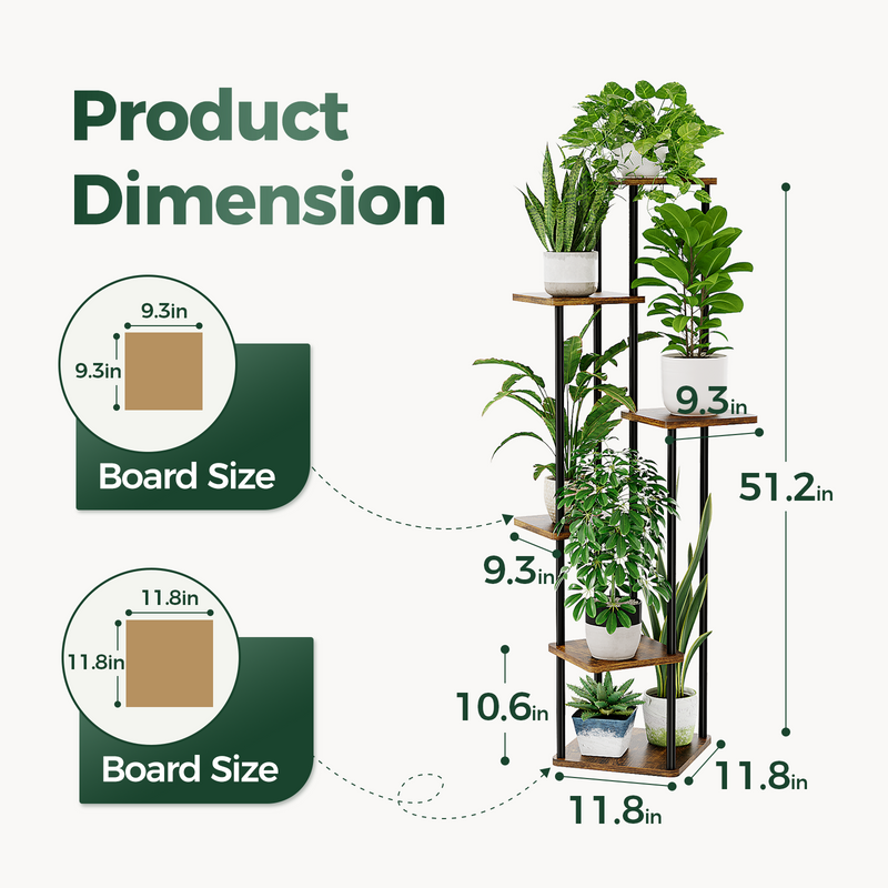 Bamworld Tall Plant Stand Indoor, 6 Tier Metal Plant Shelf for Multiple Plants, Corner Tiered Flower Stand for Patio Garden Balcony Living Room Bedroom(Brown)