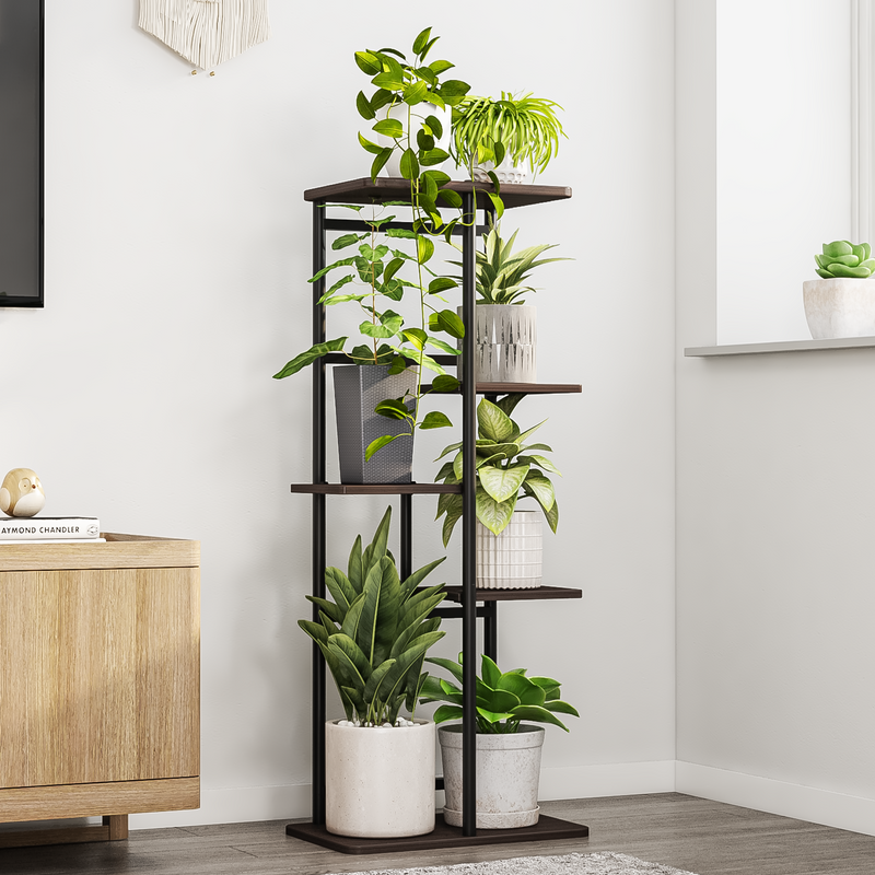 Bamworld Tall Plant Shelf Indoor Metal Plant Stand Outdoor 5 Tier Black Large Plant Stands for Multiple Plants Flower Stand Pot Holder for Patio Garden Corner Balcony Living Room