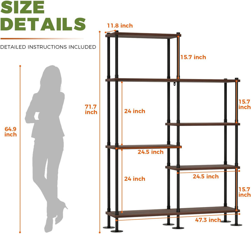 Bamworld Large Plant Shelf Indoor 6 Tier Metal Plant Stand 71in Tall Plant Rack for Large Plant Holder Flower Table Pot Stand for Living Room, Patio, Balcony, Garden