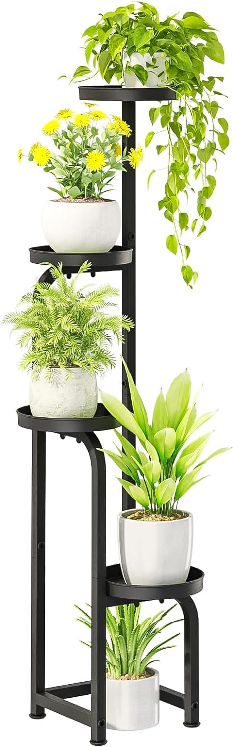 Bamworld 4 Tier Plant Stand Indoor Outdoor, Tall Metal Flower Pot Stands for Multiple Plants, Heavy Duty Corner Plant Shelf for Patio Garden Balcony Living Room Bedroom