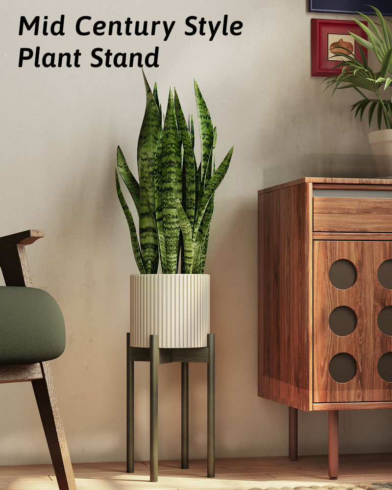 Bamworld Adjustable Plant Stand Indoor, Bamboo Plant Stand Fits 8 9 10 11 12 Inches, Single Floor Plant Stands for Living Room Balcony, Tea brown