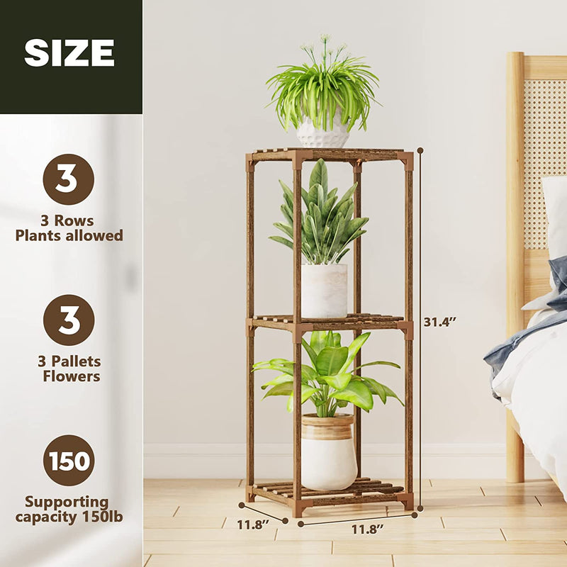 Bamworld Plant Stand Indoor 3 Tier Plant Shelf Outdoor Corner Plant Holder for Multiple Pots Single Plant Stand for Small Space Patio Balcony Garden
