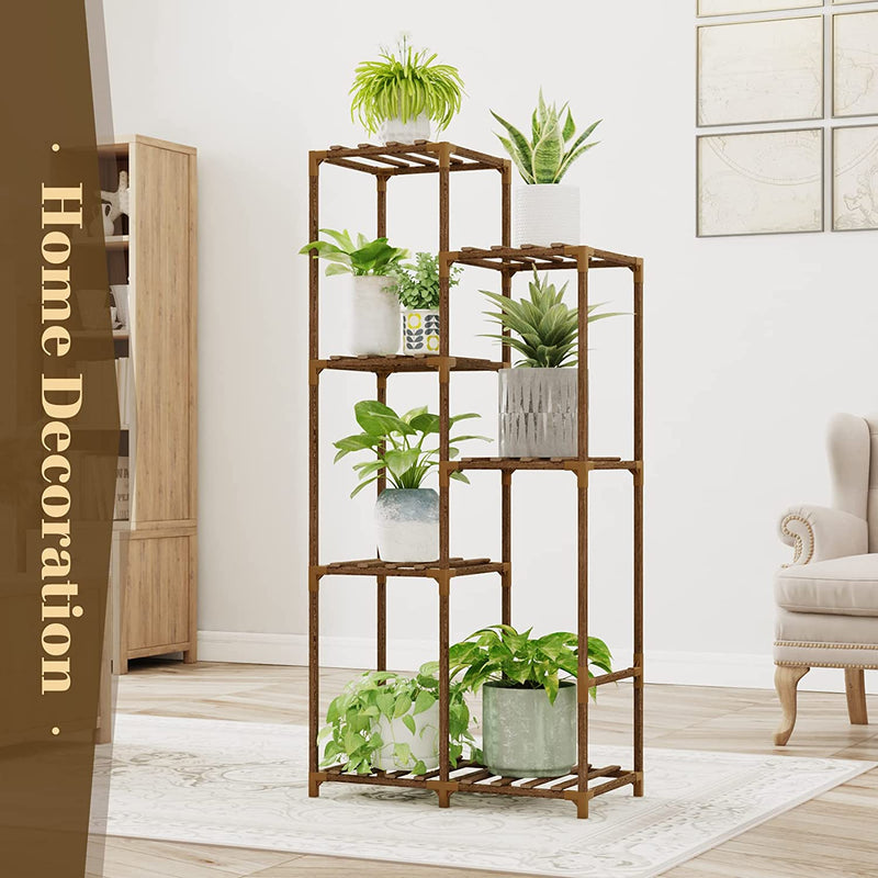 Bamworld Plant Stand Indoor Corner Plant Shelf Outdoor Wooden Flower Stands for Living Room Balcony and Garden (7 pots)