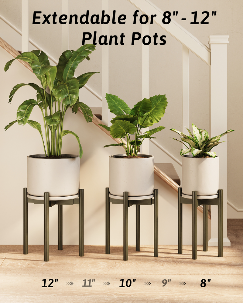 Bamworld Adjustable Plant Stand Indoor, Bamboo Plant Stand Fits 8 9 10 11 12 Inches, Single Floor Plant Stands for Living Room Balcony, Tea brown