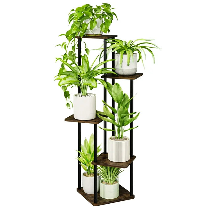 Bamworld Corner Plant Stand Indoor, 5 Tier Metal Plant Shelf for Multiple Plants, Tall Flower Stand for Patio Garden Balcony Living Room Bedroom(Brown)
