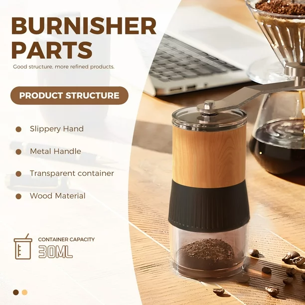 Manual Coffee Grinder Spice Grinder Hand Coffee Grinder with Adjustable Conical Stainless Steel Burr Mill, Capacity 30g Portable Mill Faster Grinding Espresso to Coarse for Office, Home, Camping