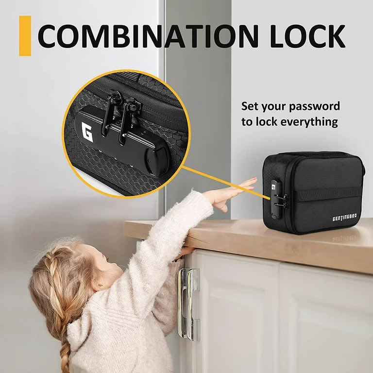 Gentingbro Toiletry Bag Smell Proof Bag with Combination Lock Medicine Lock Bag Travel Bag Lunch Bag for Man Women (Black)