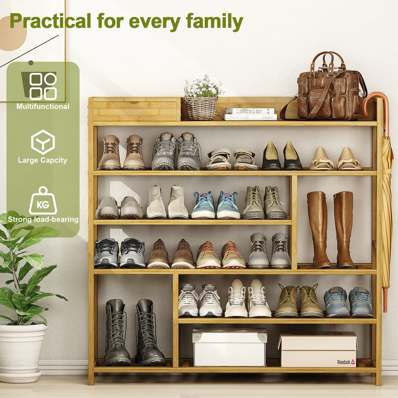 Bamworld Shoes Rack Shelf Organizer Entryway 5 Tier Bamboo for 24 Pair Boots Footwear Book Flowerpots with Storage Box