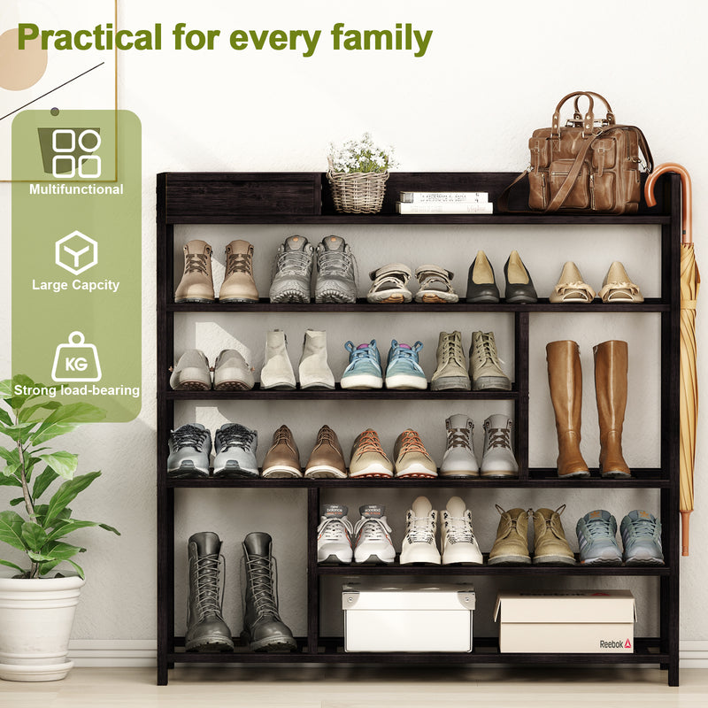 Bamworld Shoes Rack Shelf Organizer Entryway 5 Tier Bamboo for 24 Pair Boots Footwear Book Flowerpots with Storage Box