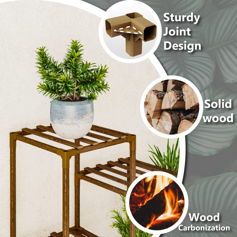 Bamworld Tall Plant Stand for Indoor Plants Outdoor Corner Plant Shelf Flower Stands for Living Room Balcony and Garden (9 pots)