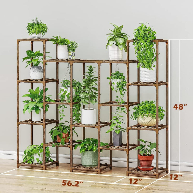 Bamworld Large Plant Stand Indoor Tall Plant Shelf Outdoor Hanging Plant Stand 14 Pots Large Plant Rack for Living Room Patio, Balcony and Garden