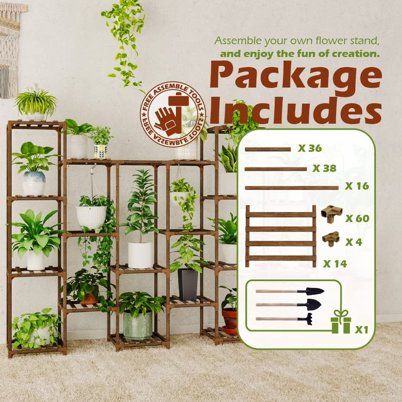Bamworld Large Plant Stand Indoor Tall Plant Shelf Outdoor Hanging Plant Stand 14 Pots Large Plant Rack for Living Room Patio, Balcony and Garden
