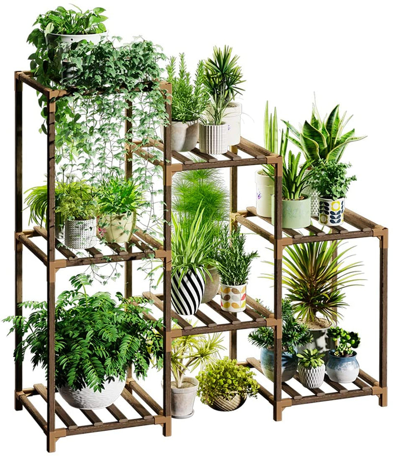 Bamworld Plant Stand Indoor Plant Stands Wood Outdoor Tiered Plant Shelf for Multiple Plants, 3 Tiers 7 Potted Ladder Plant Holder Table Plant Pot Stand for Window Garden Balcony Living Room