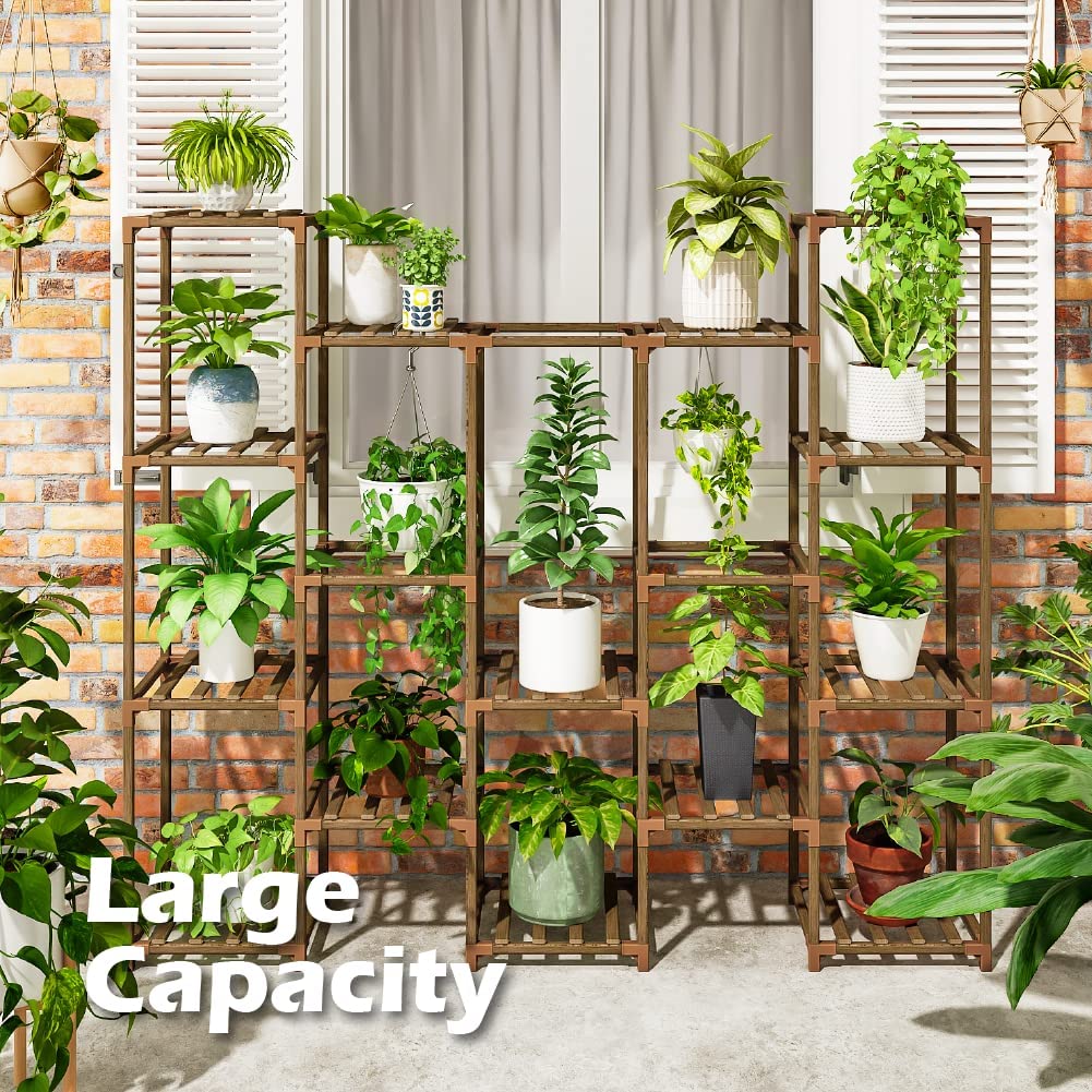 hanging plant rack outdoor Bamworld Large Plant Stand Indoor Tall Plant Shelf Outdoor Hanging Pla