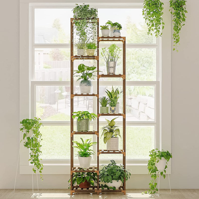 Bamworld Tall Plant Stand Indoor Wood Outdoor Tiered Plant Shelf for Multiple Plants