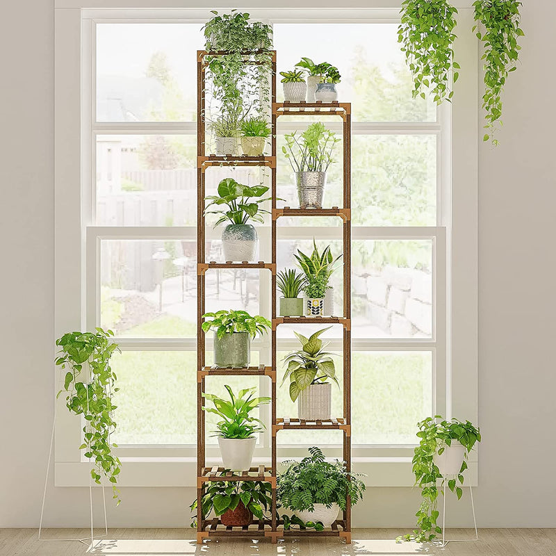 tall indoor plant stands for multiple plants Bamworld Tall Plant Stand Indoor Wood Outdoor Tiered Plant Shelf for M