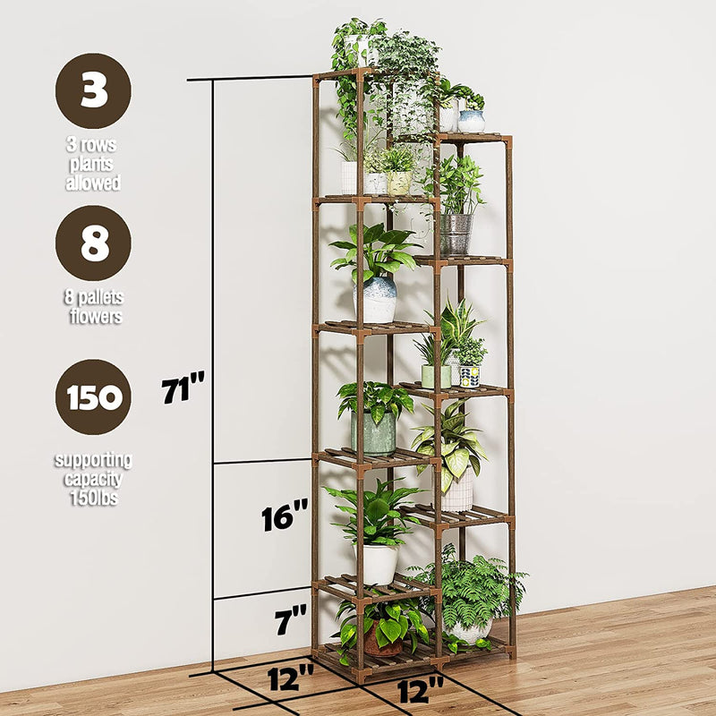 Bamworld Tall Plant Stand Indoor Wood Outdoor Tiered Plant Shelf for Multiple Plants
