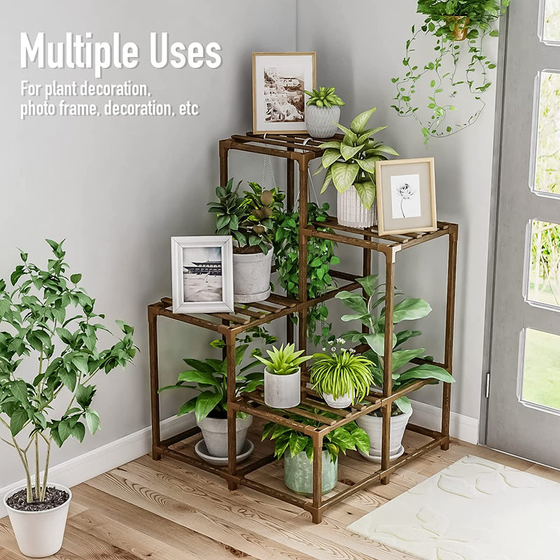 Bamworld Corner Plant Stand Indoor Outdoor Corner Plant Shelf Tall Wood Plant Stand Hanging Plant Stand Plant Holder Rack for Patio Living Room Balcony