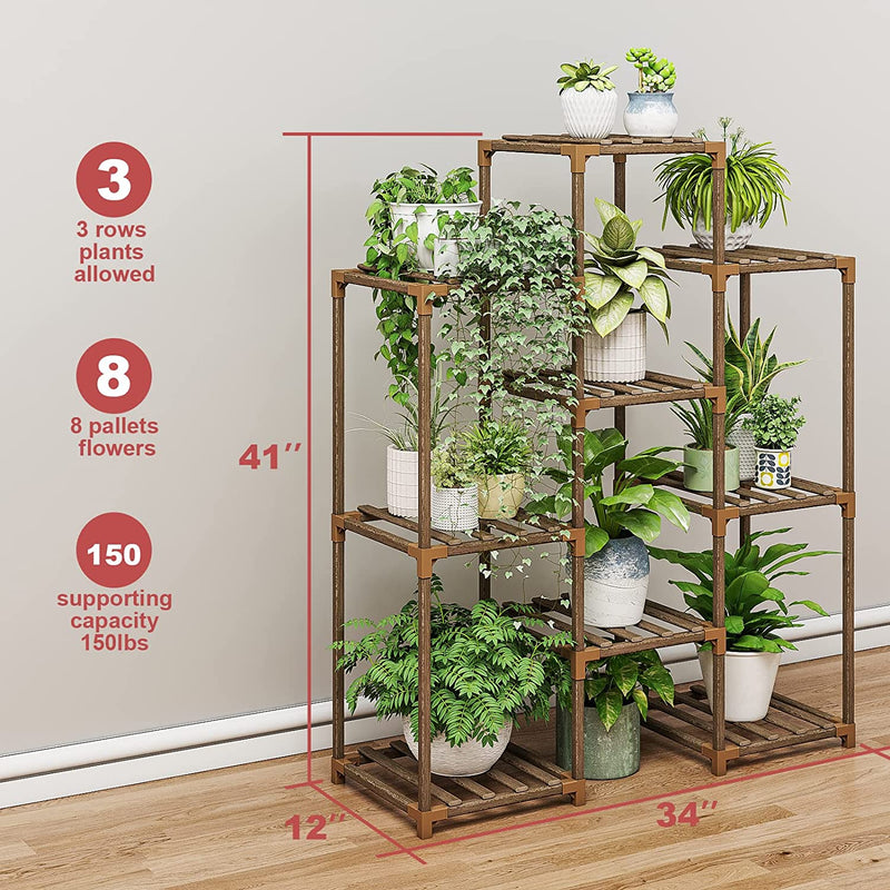 Bamworld Plant Stand Indoor Plant Stands Wood Outdoor Tiered Plant Shelf for Multiple Plants, Ladder Plant Holder