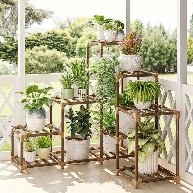 indoor pot plant shelves Bamworld Corner Plant Stand Indoor Wood Outdoor Plant Shelf for Multip